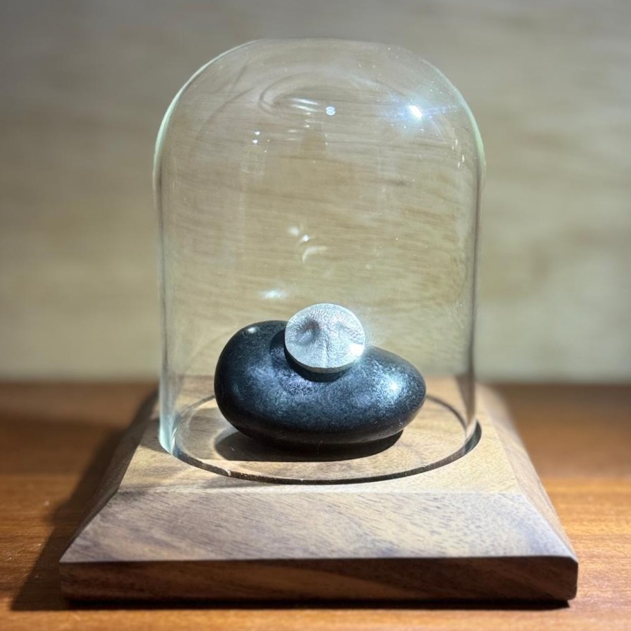 Standalone silver nose-print keepsake under glass